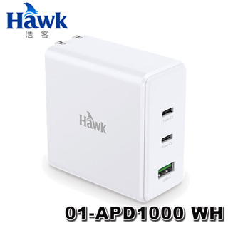 【3CTOWN】含稅 HAWK 100W 3埠高速PD Type-C 手機/平板/筆電 氮化鎵充電器 APD1000