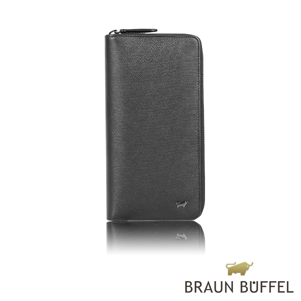 【BRAUN BUFFEL 德國小金牛】台灣總代理 戰神-A 23卡全開拉鍊長夾-黑色/BF518-601-BK