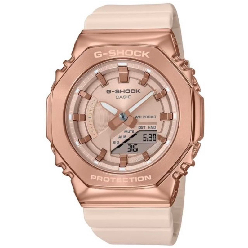 CASIO卡西歐 G-SHOCK 玩美時尚 粉紅金 金屬錶殼 八角形錶殼 GM-S2100PG-4A_40.4mm