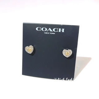 COACH 銀色C 字樣水鑽裝飾愛心型耳針式耳環
