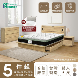 IHouse-品田 房間5件組(床頭箱+抽屜底+床墊+床頭櫃+斗櫃)