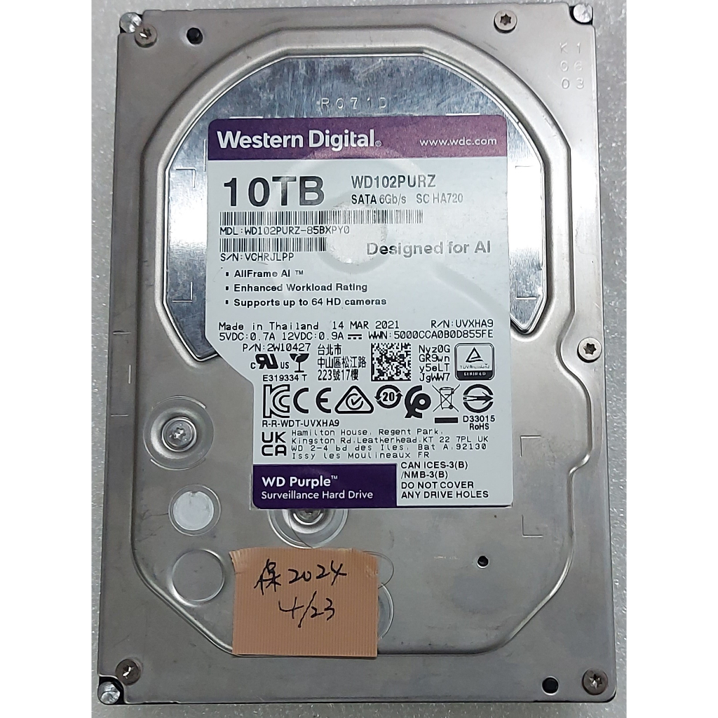 WD 紫標 10TB 3.5吋監控硬碟