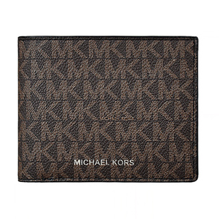 MK MICHAEL KORS COOPER 銀字LOGO老花風設計PVC 10卡對折短夾(棕x黑)