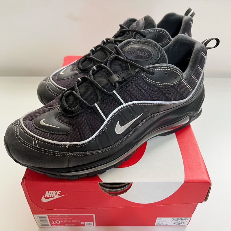 &lt;二手男鞋&gt; Nike Air Max 98 Black Oil Grey 氣墊 增高 休閒 黑銀 640744-013