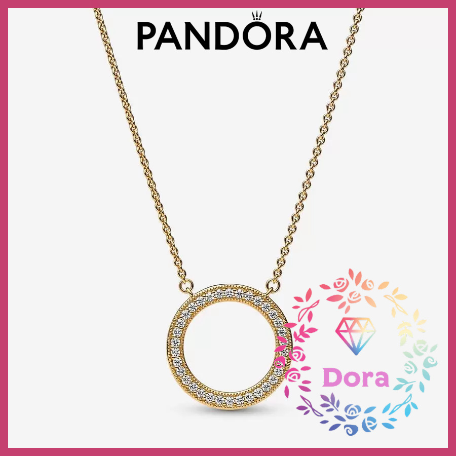 Dora Shop❤ Pandora潘朵拉 標誌性密鑲和心形圓圈吊墜項鍊 祝福 輕奢 情人節 362735C01-45