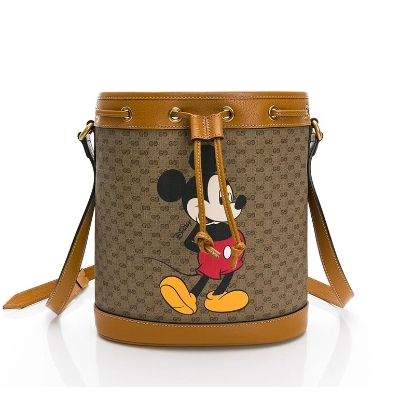 GUCCI x Disney 迪士尼米老鼠聯名棕色老花肩背水桶包-117