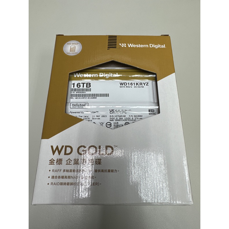 全新台灣公司貨 WD 金標 企業碟 16TB 16T 3.5吋 硬碟 WD161KRYZ wd161kryz NAS