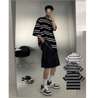 【NEEDU STORE】韓國 條紋短Tee 休閒短袖 短袖上衣 寬鬆短袖 寬鬆上衣 OverSize 短袖