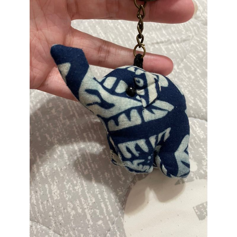 ｜全新｜泰國手工縫製吊飾-藍染布-大象C-鑰匙圈-窗簾吊繩