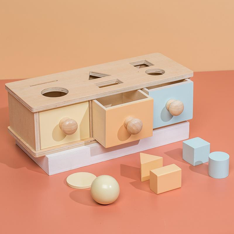 蒙氏木質圓球抽屜目標盒益智玩具兒童早教智力開發投幣盒教具