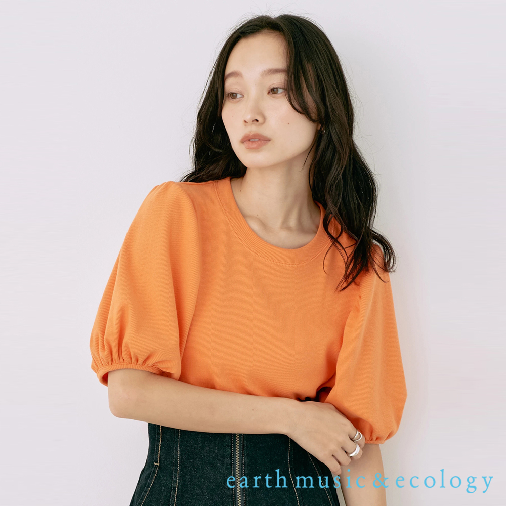 earth music&amp;ecology 素面泡泡袖微彈性圓領短袖上衣(1N33L1C1000)