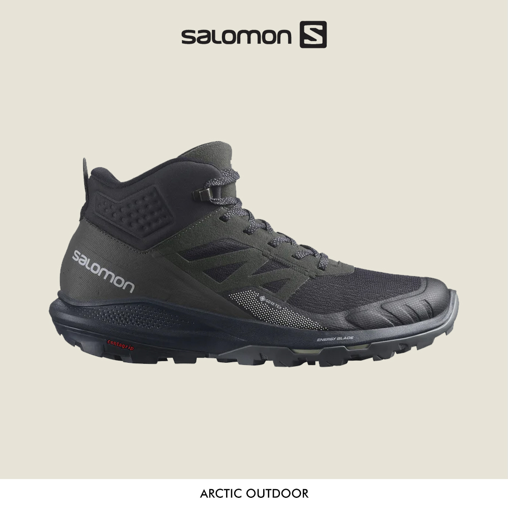 Salomon 男款 OUTpulse GTX 中筒登山鞋 黑/烏木黑/香草白