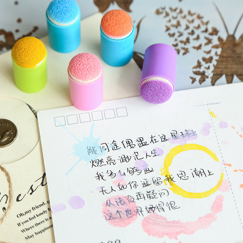 【CHL】手帳 印泥暈染工具 復古印章 塗抹上色DIY 海綿手指套5色40入  繪畫模板尺 藝術創作 DIY創作