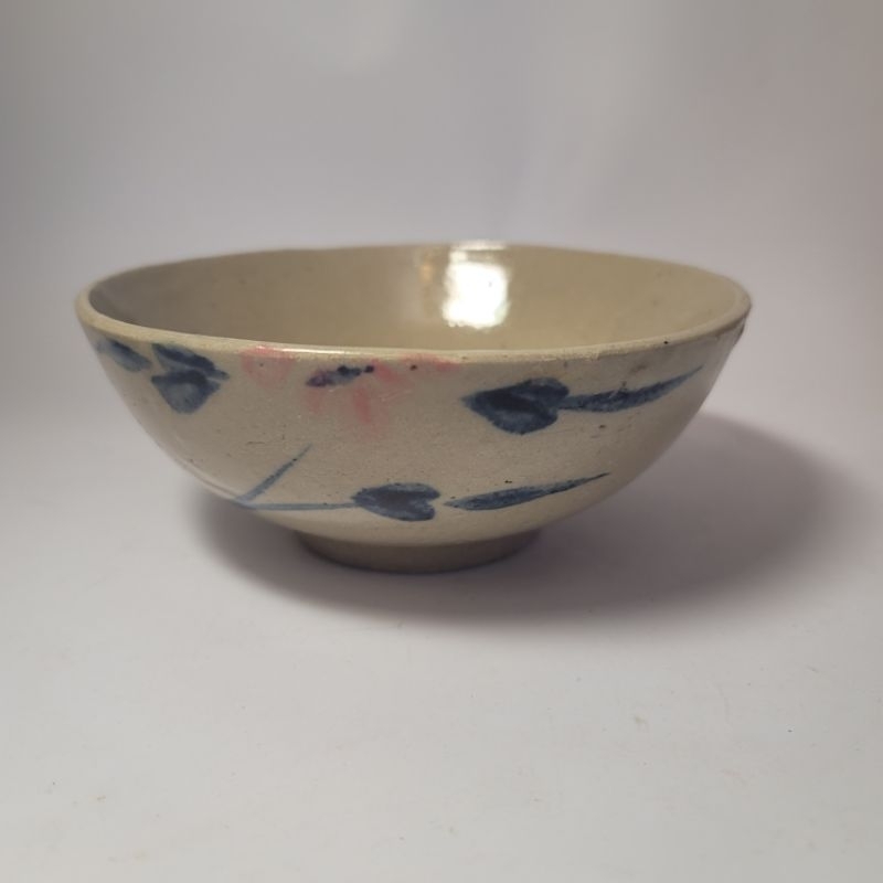 早期 台灣 老碗盤胭脂紅 粗陶 小碗公 粗碗