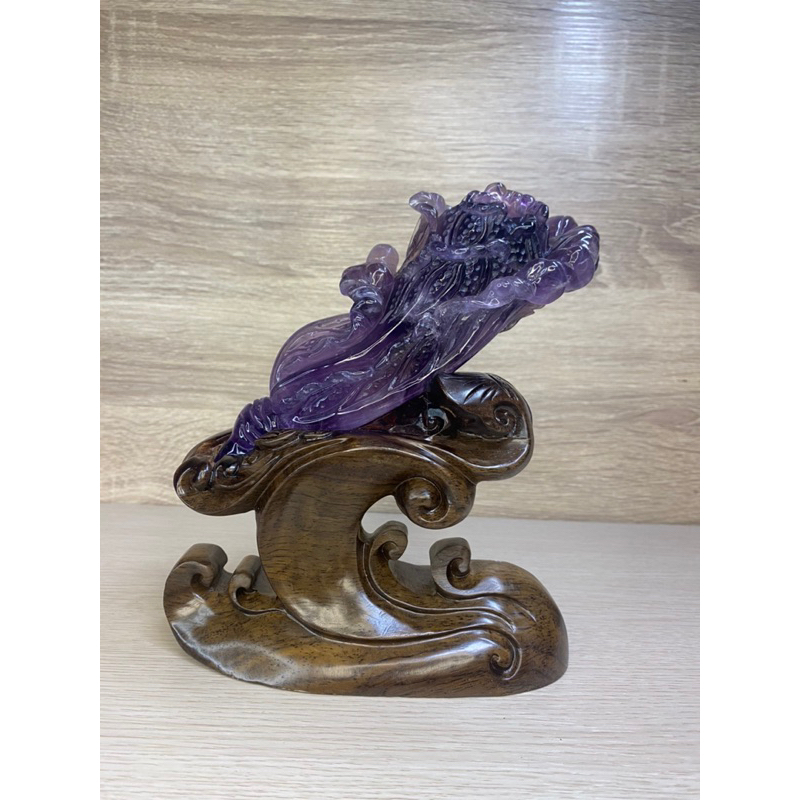 頂級紫晶白菜雕件 濃郁紫 風水擺件 附贈訂製專用收藏盒