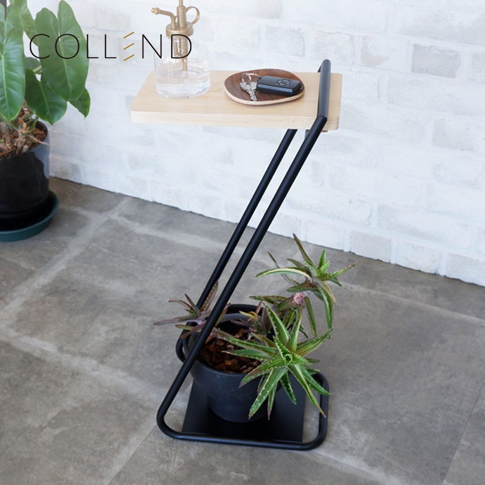 【日本COLLEND】IRON 實木鋼製Z型邊桌(高60cm)-2色可選