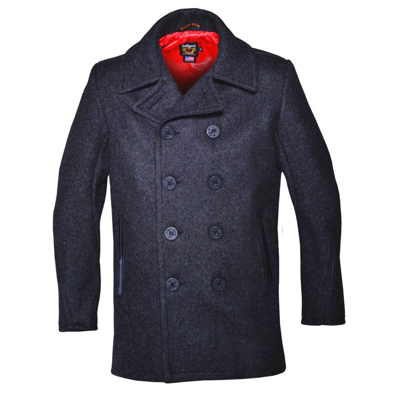 【AUM】Schott Leather Trim Peacoat 740C羊毛風衣外套