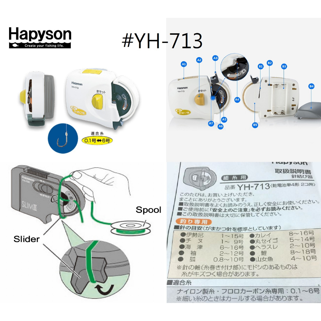 ☆鋍緯釣具網路店☆ 日本 Hapyson 乾電池式綁鉤器 電動綁鉤器 #YH-713/#YH-714/#YH-720