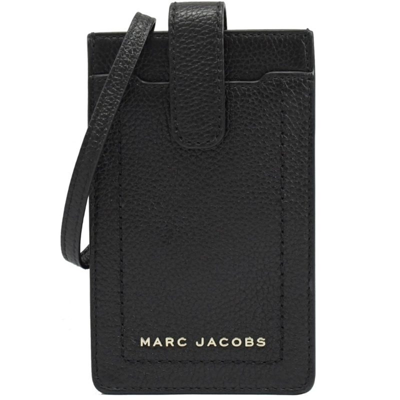 全新 真品 MARC JACOBS 金屬LOGO釦式斜背卡片手機包(黑)