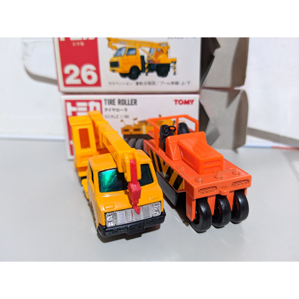 多美 tomy Tomica 105 壓路機 TIRE ROLLER 日紅盒 26 ELF crane TS-30 吊車