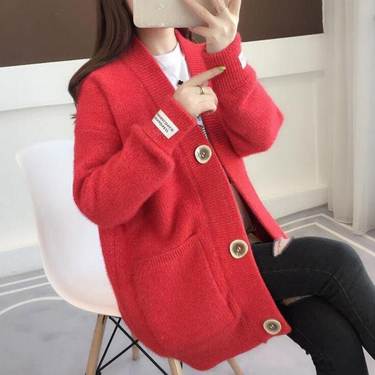 愛依依 外套 針織衫 上衣  毛線衣 保暖 新款很仙毛衣女外套衫寬鬆中長款針織女開衫厚MA074-6178.