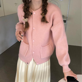 雅麗安娜 針織衫 上衣 毛衣 溫柔學院風甜美粉色毛衣外套寬鬆春季慵懶厚實針織開衫上衣MA074-7855.