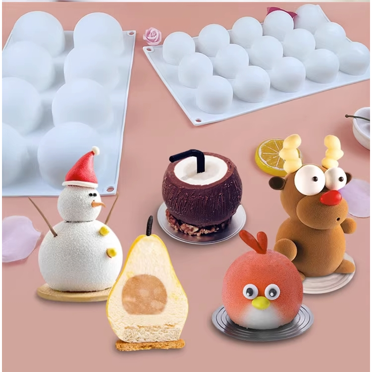 【芳焙】矽膠模 台灣出貨 圓球形 半球形 高圓球 聖誕雪人DIY 慕斯蛋糕模 內餡模具 蠟燭 水泥 石膏模具