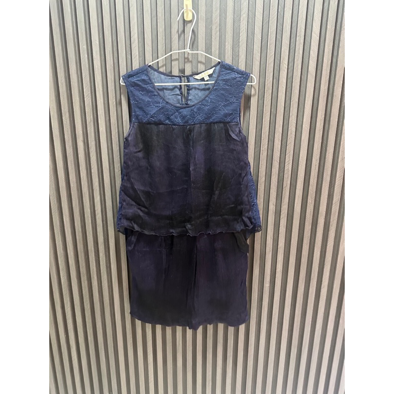 蔡佳瑾 設計師品牌 洋裝 女裝 深藍色假兩件造型 蕾絲無袖短洋裝 蔡佳瑾洋裝 原價萬元左右，特價790元 加送平口長洋裝