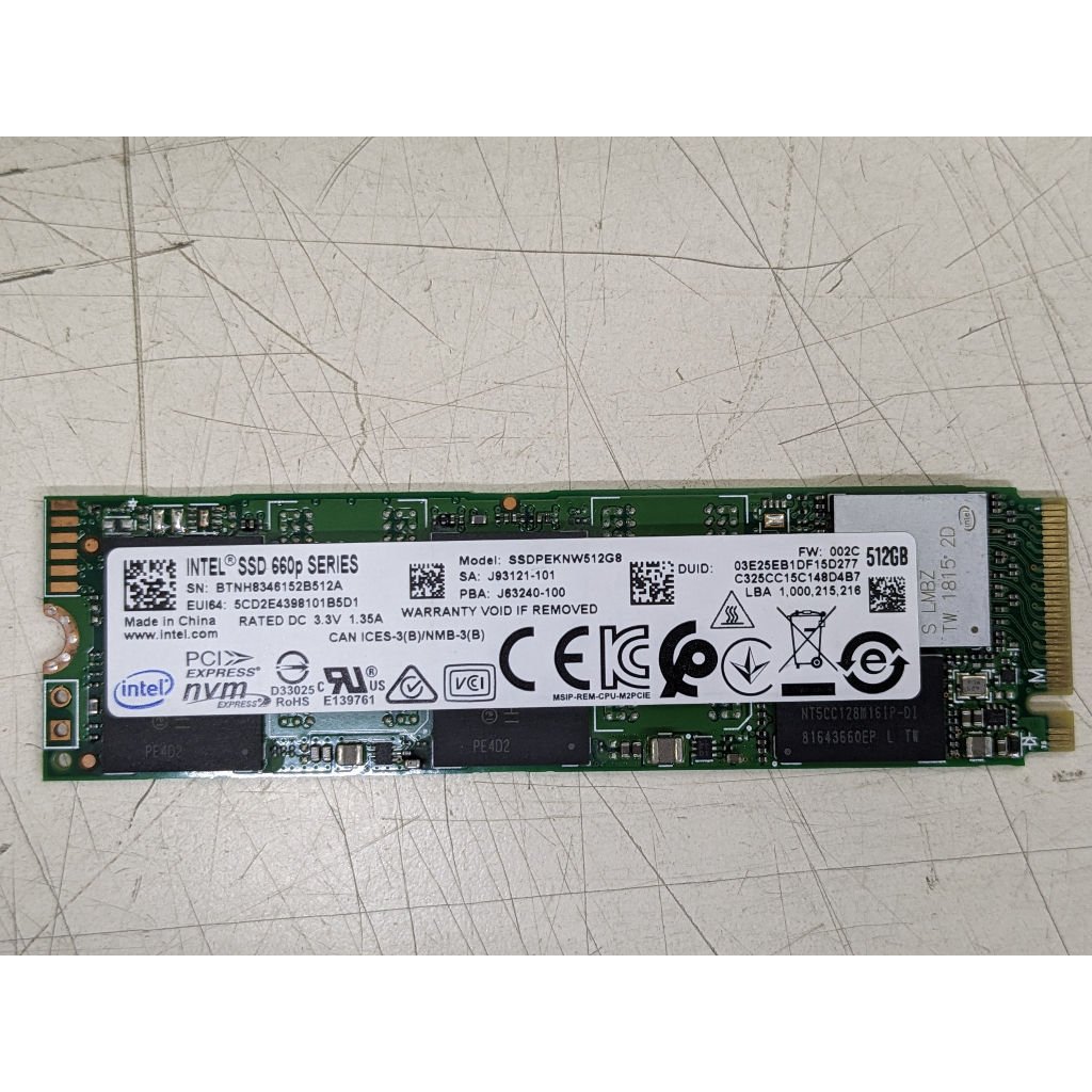 (下標用)Intel 660P系列 M.2  512GB SSD 固態硬碟 二手良品