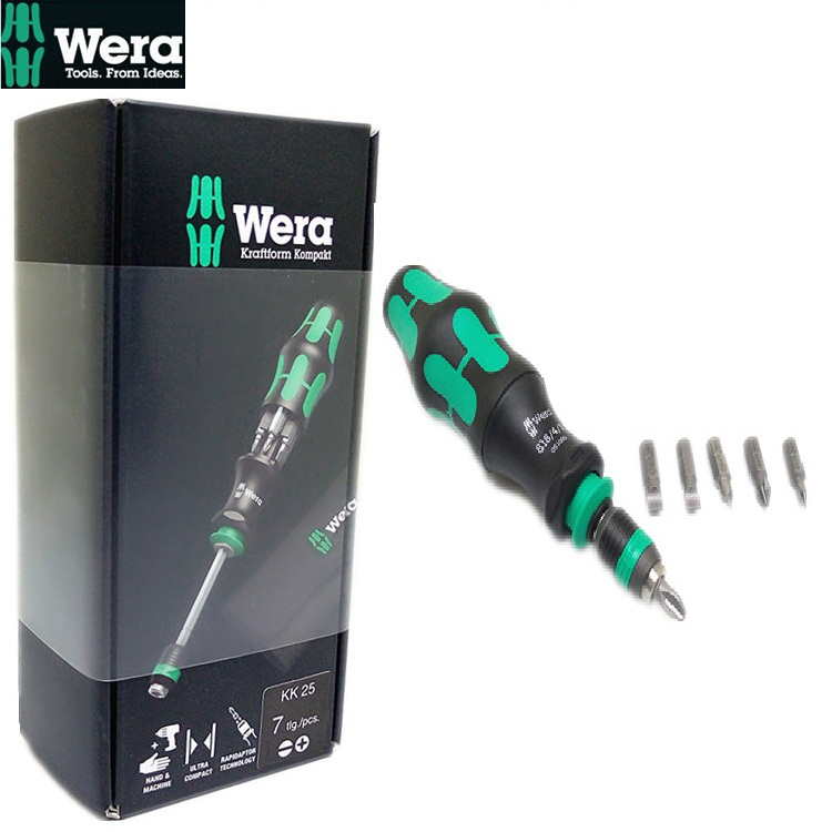 瘋狂買 Wera 維拉 KK-25 全方位多功能起子七件組 附帆布包+接杆 手柄帶伸縮接杆功能 起子柄可收納起子頭 特價