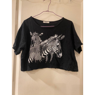 黑色斑馬寬鬆短版T恤