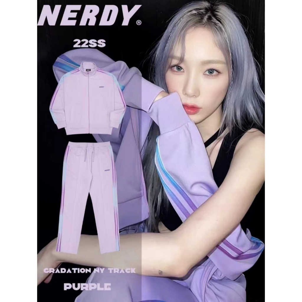 韓國代購 NERDY 2023春夏新款 韓國漸變條紋運動套裝 男女情侶寬鬆