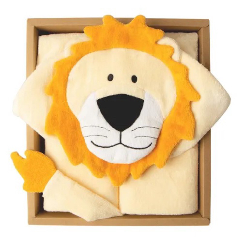 『米米兔日本雜貨店』現貨 日本 獅子 純棉 可愛動物造型連帽浴巾 寶寶浴巾 兒童浴巾 彌月禮盒