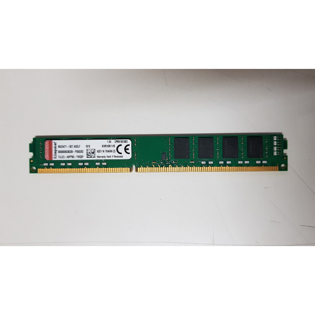 金士頓 Kingston DDR3 1600 8G 窄版 桌上型記憶體 雙面顆粒/終身保固