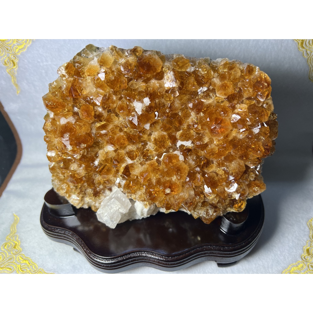 巴西 天然水晶 黃水晶 黃水晶片 黃水晶簇 原礦 附木座 No.1