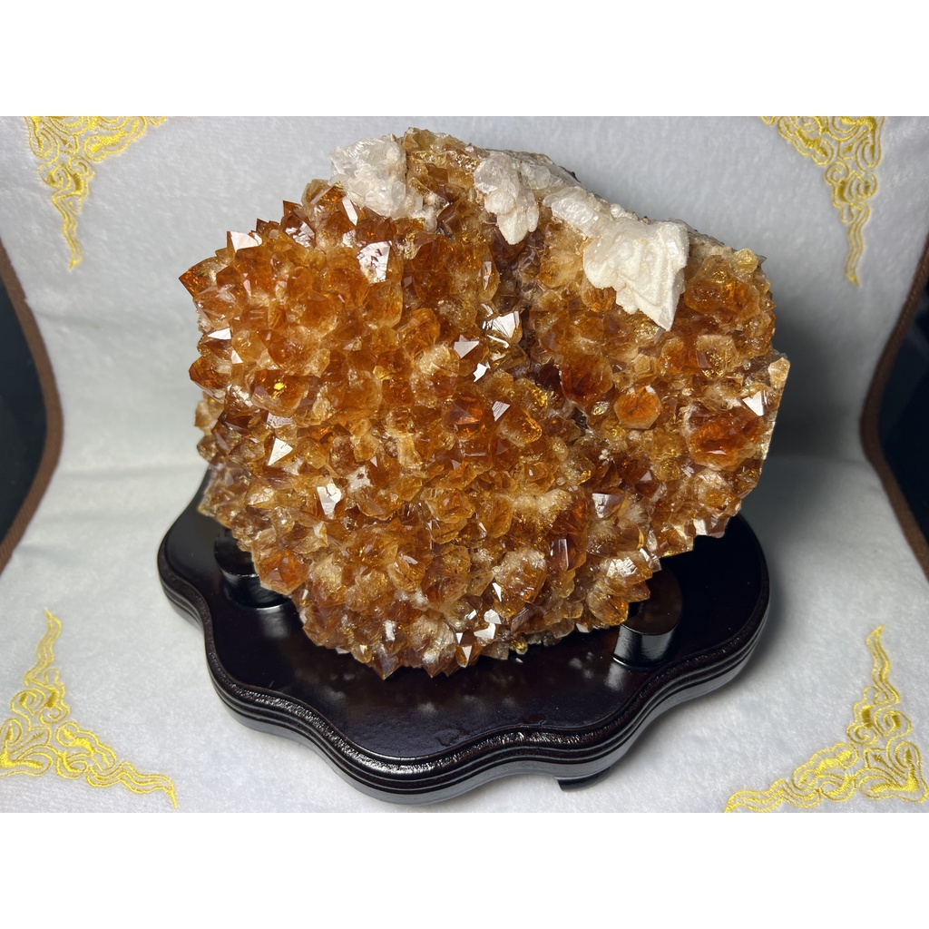 巴西 天然水晶 黃水晶 黃水晶片 黃水晶簇 原礦 附木座 No.2