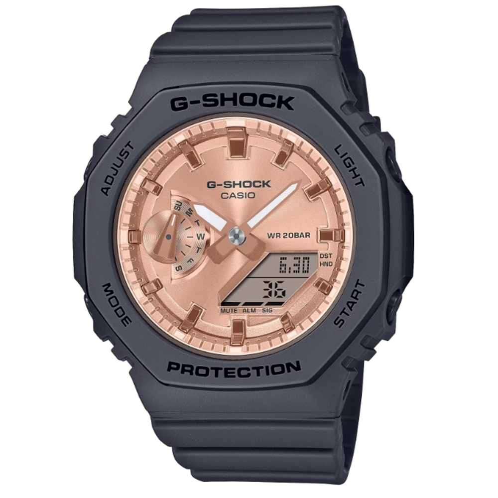 【聊聊私訊甜甜價】CASIO卡西歐韓國團體 ITZY G-SHOCK八角形錶殼粉紅金雙顯腕錶GMA-S2100MD-1A