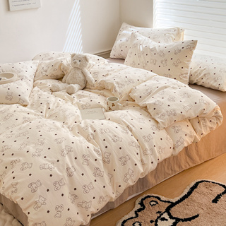 【特價下殺】ins風雙層紗水洗棉床包組 韓國小清新床包 床單四件組 超好質感 雙人床包 床罩 素色床包 加大床包