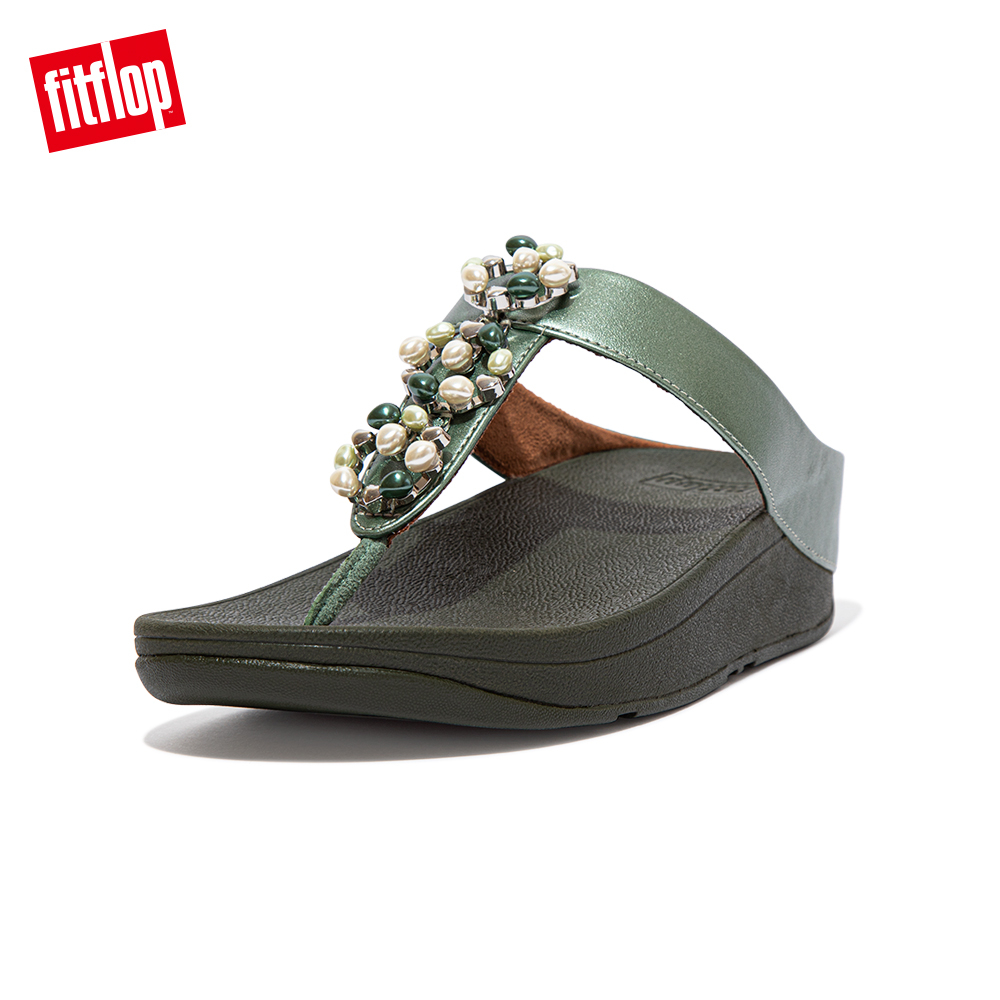 【FitFlop】FINO PEARL-CHAIN TOE-POST SANDALS珠飾花圈設計夾腳涼鞋−女(綠)