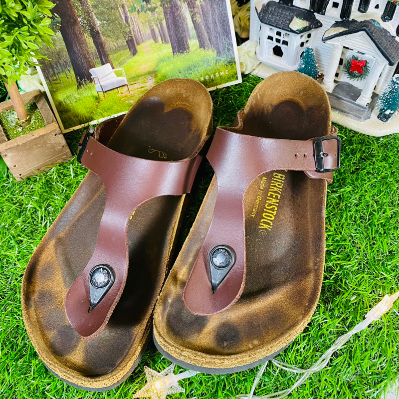 6.5成新現貨德國進口BIRKENSTOCK （勃肯鞋）Kairo 咖啡色牛皮革製經典夾腳拖鞋涼鞋休閒鞋