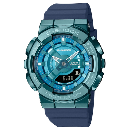 CASIO 卡西歐 G-SHOCK 金屬色雙顯電子錶-科技藍 GM-S110LB-2A