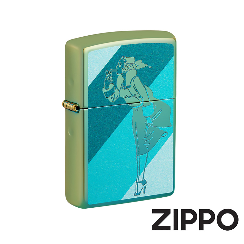 ZIPPO 經典女郎(藍綠冰)防風打火機 美國設計 官方正版 禮物 送禮 刻字 客製化 終身保固 48457