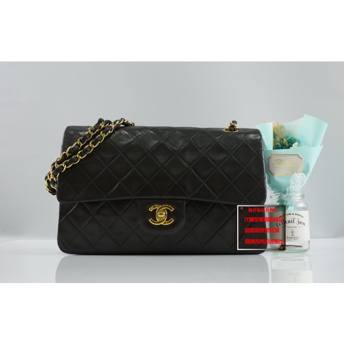 優買二手精品名牌店 CHANEL A01112 COCO 25 CF FLAP 黑色 羊皮 金鍊 肩背包 老香 美品