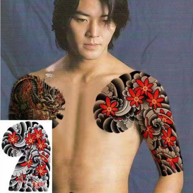 【喵小喵】💙紋身貼-胸前💙半甲紋身貼 鯉魚日式紋身傳統色男女刺青防水紋身貼紙miao COKQ
