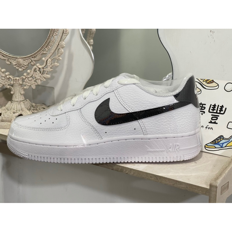 大灌體育👟 Nike Air Force 1 黑勾 荔枝皮 (GS) 休閒鞋CT3839100 黑白 休閒鞋 女