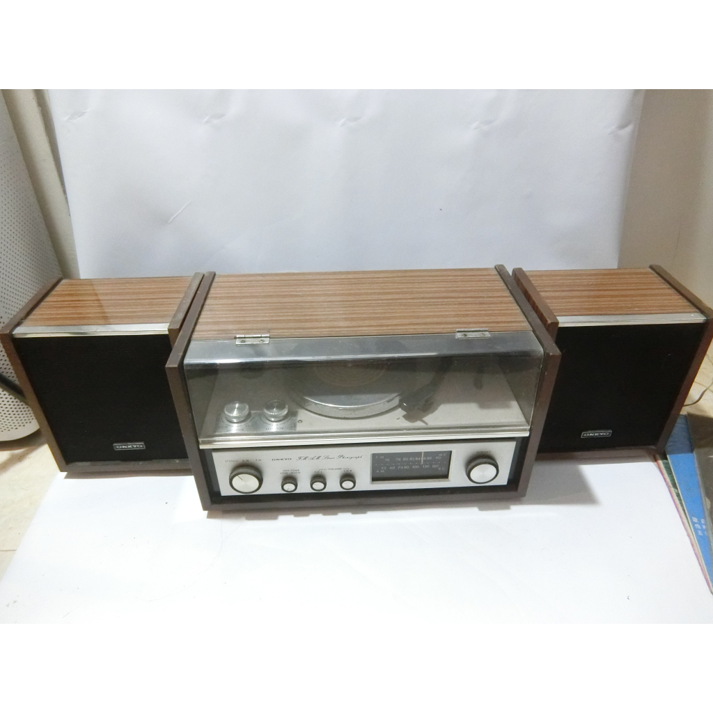(h) 早期古董 日本ONKYO 小型 真空管 黑膠唱片機 收音機 +8片早期黑膠