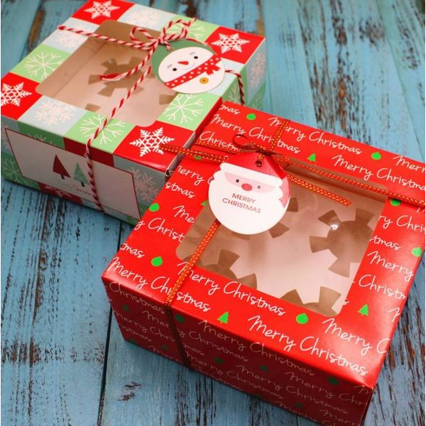 ▪5組入▪四粒裝聖誕節杯子蛋糕盒/餅乾牛軋糖巧克力盒(附底托)