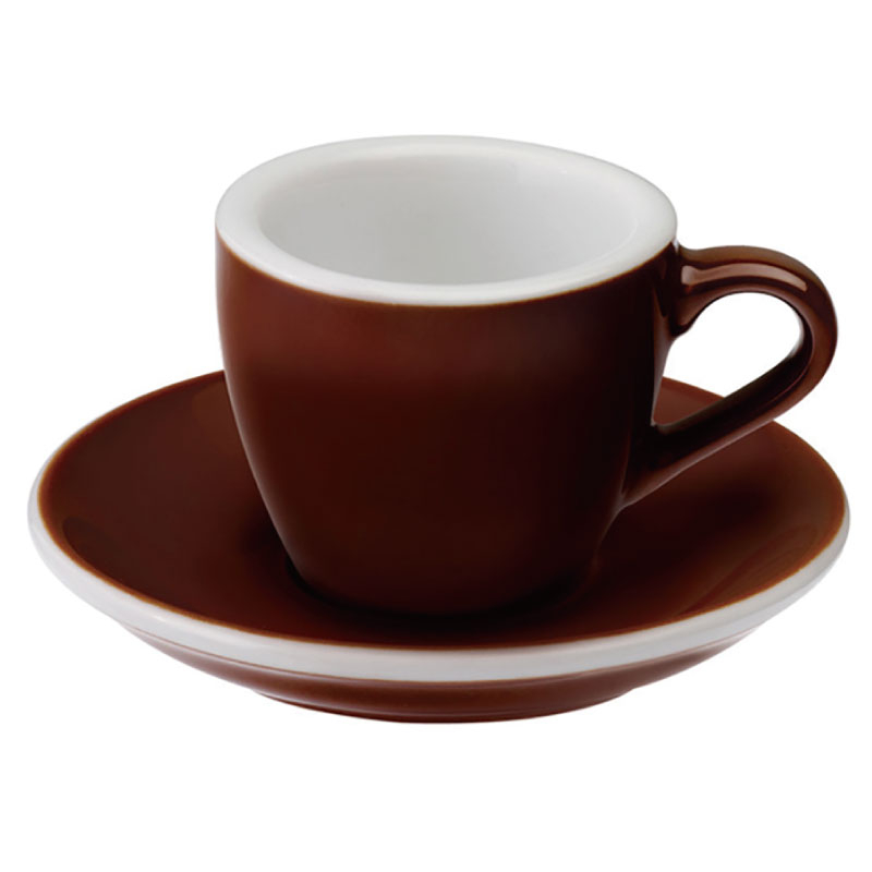 【LOVERAMICS愛陶樂】Egg 80咖啡杯盤組/HG0765BW(80cc/咖啡色)|Tiamo品牌旗艦館