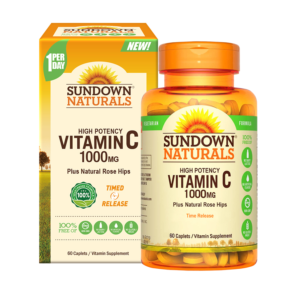 [NG良品]【Sundown日落恩賜】緩釋型C 1000MG Plus玫瑰果錠(60錠/瓶)