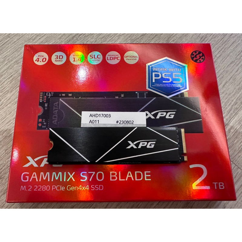 PS5可用 ADATA威剛XPG GAMMIX S70 BLADE 2TB Gen4x4 PCIe SSD固態硬碟